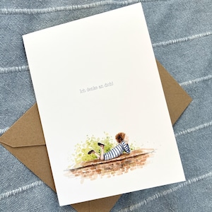 Grußkarte "Ich denke an dich!" mit süßem Aquarell-Motiv | A6 | auf hochwertigem Kunstdruckpaper gedruckt | inklusive Kraftpapierumschlag