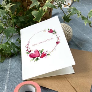 Karte zur Taufe | Klappkarte A6 | rosarotes Herzchen-Motiv Aquarell | inkl. Kraftpapier-Umschlag | Druck auf hochwertigem naturweißen Papier
