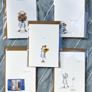 5er-Set Grußkarten mit liebevollen Aquarell-Illustrationen | A6 | auf hochwertigem Kunstdruckpaper gedruckt | Ich denke an dich Klappkarte