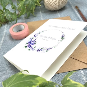 Personalisierte Karte zur Hochzeit | Klappkarte A6 | Aquarellmotiv Blumenkranz | personalisierbar mit Namen und Datum | inkl. Umschlag