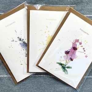 Farbenfrohes 3er-Set Grußkarten mit liebevollen Blumenillustrationen| Frühlingsgrüße | A6 | auf hochwertigem Kunstdruckpaper gedruckt