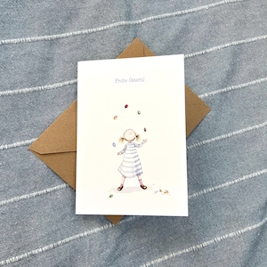Niedliche Osterkarte | Frohe Ostern | A6 Klappkarte mit origineller Aquarell-Illustration |Inklusive Kraftpapierumschlag