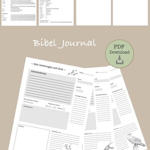 Puede incluir: Un diario bíblico imprimible con un diseño en blanco y negro. El diario incluye secciones para reflexiones diarias, estudio de las Escrituras y notas personales. Las páginas presentan ilustraciones de una mantis religiosa, un saltamontes y un cuervo.