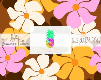 Retro naadloze bloemmotief patroon voor ambachten Design Papers 300DPI PNG Instant Download Retro decor digitale papers voor scrapbooking