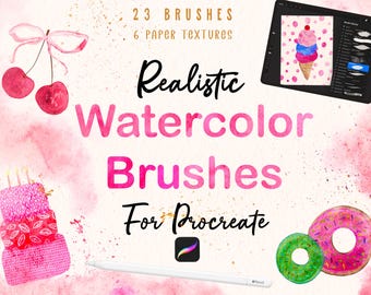 Realistic Procreate Watercolor Brush and Paper Texture Set | Beginner Friendly Digital Art Kit | 23 Digital Watercolor Brushes | iPad Art