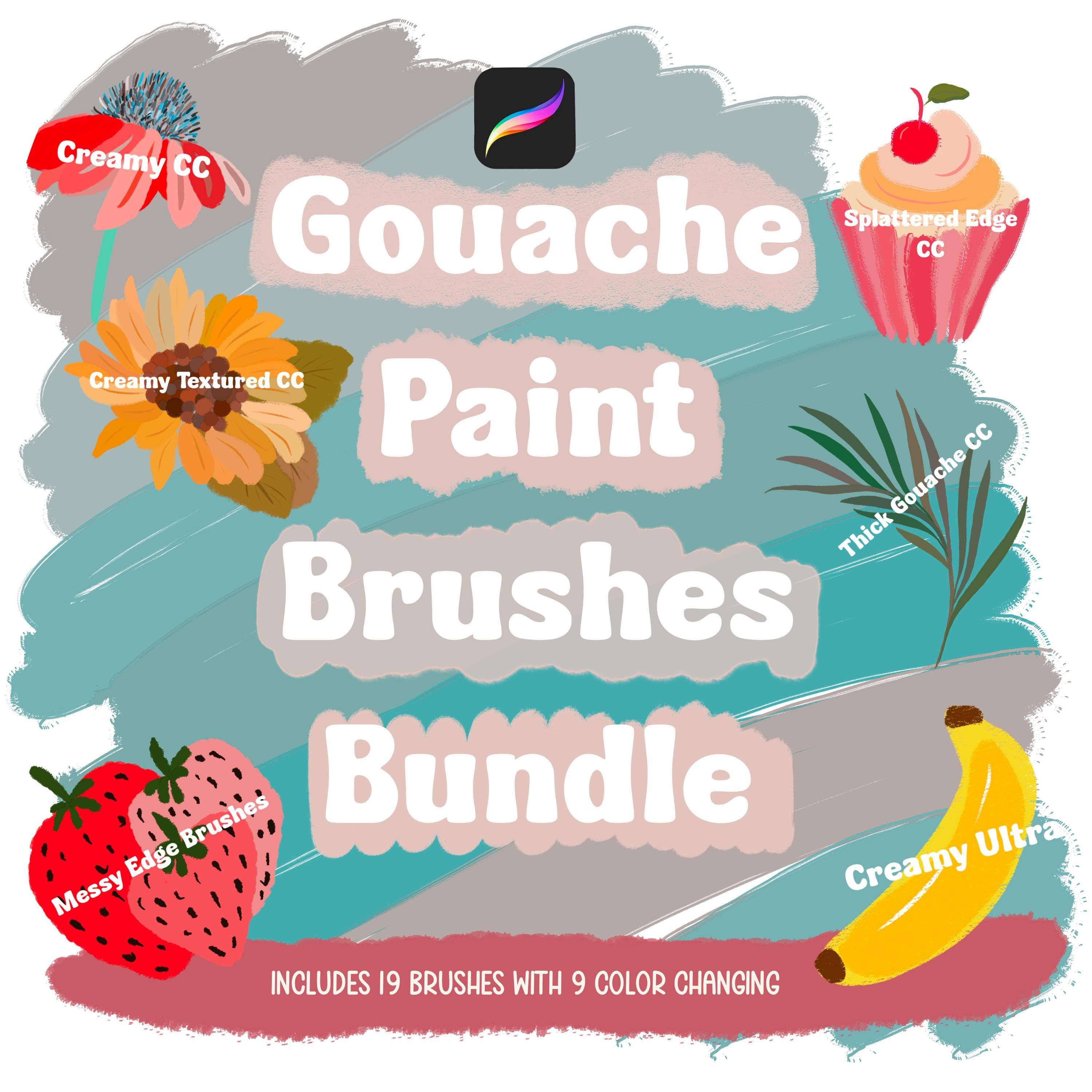 Pinceles de gouache para Procreate – Set de 19 con 9 pinceles que cambian de color | Kit de brochas hecho a mano para arte digital