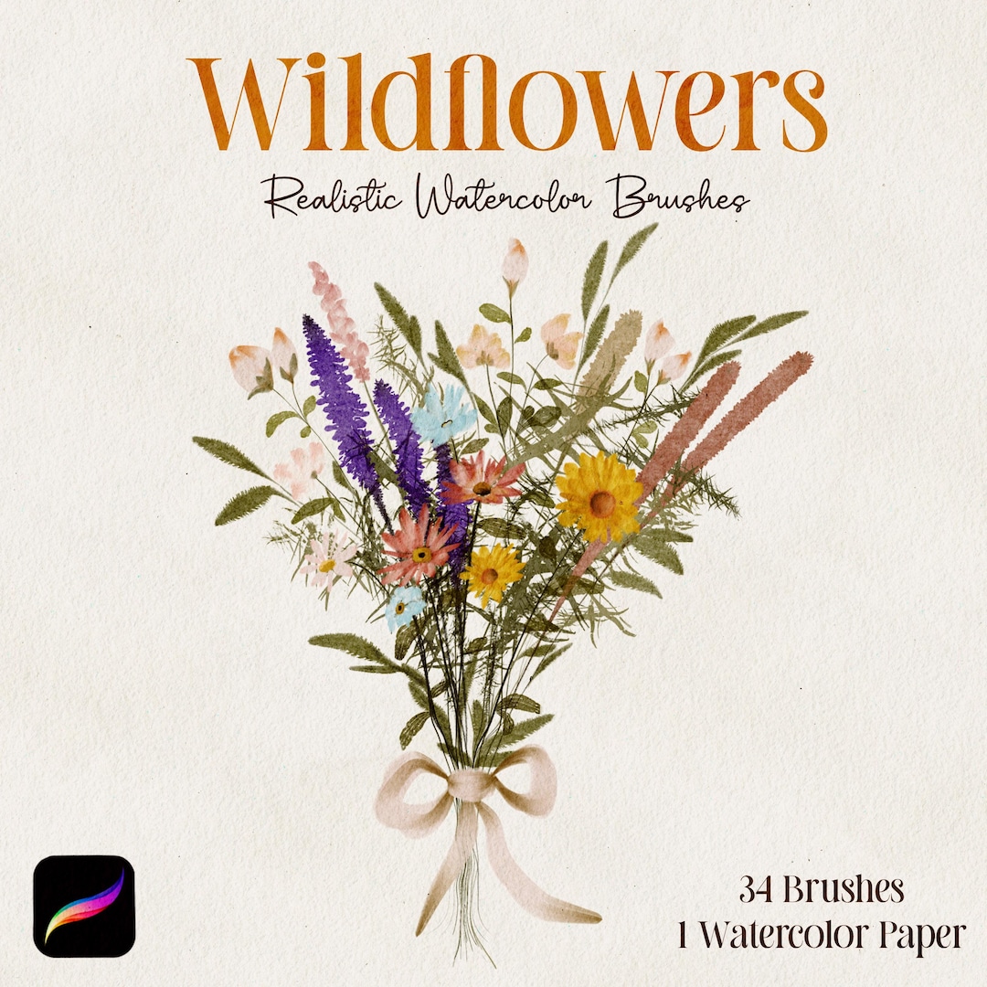 Realistic Wildflower Procreate Watercolor Brushes and Paper Texture Set ...