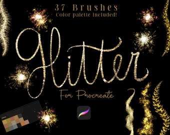 Realistic Glitter Brushes for Procreate | 37 Digital Glitter Effect Brushes | Glitter Color Palette | Procreate Holiday Brushes | Sparklers
