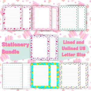 Cute Printable Stationery Instant Download Digital Note Paper Papers for Kids Writing Paper US Letter Size Note Paper Unlined Stationery