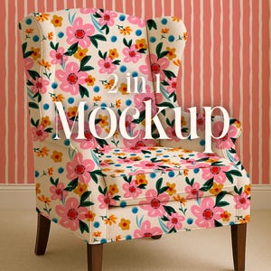 2 in 1 Wingback Chair and Wallpaper Procreate Mockup Seamless Pattern Mockup for Procreate Digital Mockup Furniture Mockup Fabric Design