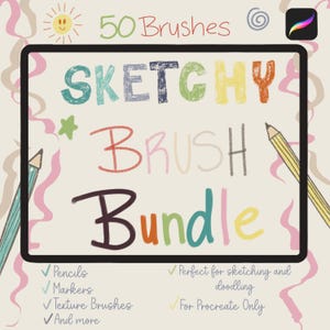 Sketchy Brush Bundle for Procreate | Set of 50 Brushes | Pencil Brush Set for Procreate | Doodling Brush Kit | Texture Brush Set | Markers