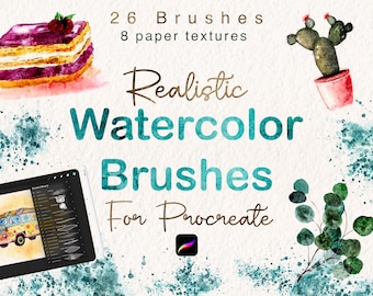 Realistic Procreate Watercolor Brush and Paper Texture Set | Beginner Friendly Digital Art Kit | 26 Digital Watercolor Brushes | iPad Art