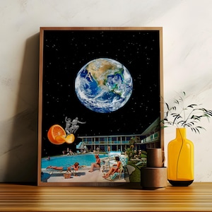 Retro 1950’s Space Art Digital Art Print Planet Digital Download Psychedelic Wall Art Collage Art Print Surreal Poster Retro Futuristic Art