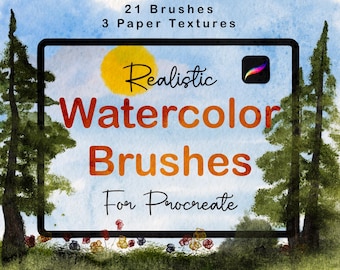 Realistic Procreate Watercolor Brush and Paper Texture Set | Beginner Friendly Digital Art Kit | 21 Digital Watercolor Brushes | iPad Art