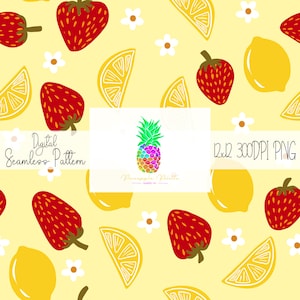 Fraises et citrons motif imprimable pour travaux manuels papiers 300 DPI PNG numérique papier vinyle tissu sublimation