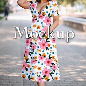Woman in Dress Procreate Mockup Seamless Pattern Mockup for Procreate Digital Download Fabric Mockup Ladies Clothes Women’s Summer Dress