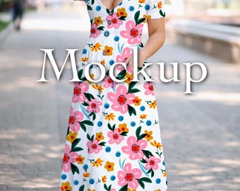 Woman in Dress Procreate Mockup Seamless Pattern Mockup for Procreate Digital Download Fabric Mockup Ladies Clothes Women’s Summer Dress