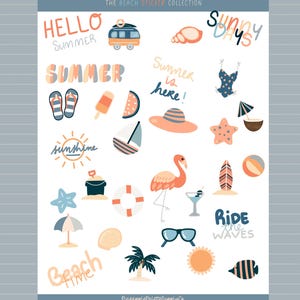 Digital Planner Digital Stickers Cute Beach Themed Stickers for GoodNotes Pre-Cropped Stickers for Digital Planners PNG Digital Stickers