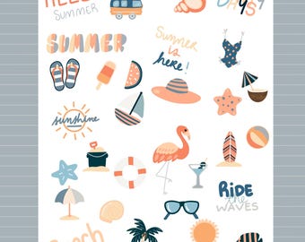 Digital Planner Digital Stickers Cute Beach Themed Stickers for GoodNotes Pre-Cropped Stickers for Digital Planners PNG Digital Stickers