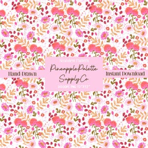 Frühlings Blumen und Marienkäfer Musterdesign 300 DPI .PNG Coquette Girly Digitale Papiere Vinyl Stoff Oberflächendesign 12 "x 12"