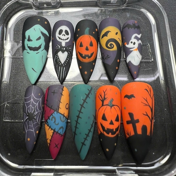Spooky Halloween Nails, Pumpkin Cute Press On Nails, Spooky Season Nails Art, Gothic Nails, Halloween Party Nails