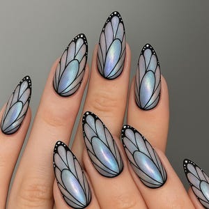 Elegant Monarch Press On Nails, Butterfly Nail Art, Iridescent Blue & Purple Hues Nails, Autumn-Inspired Fake Nails, Handmade Almond Nails