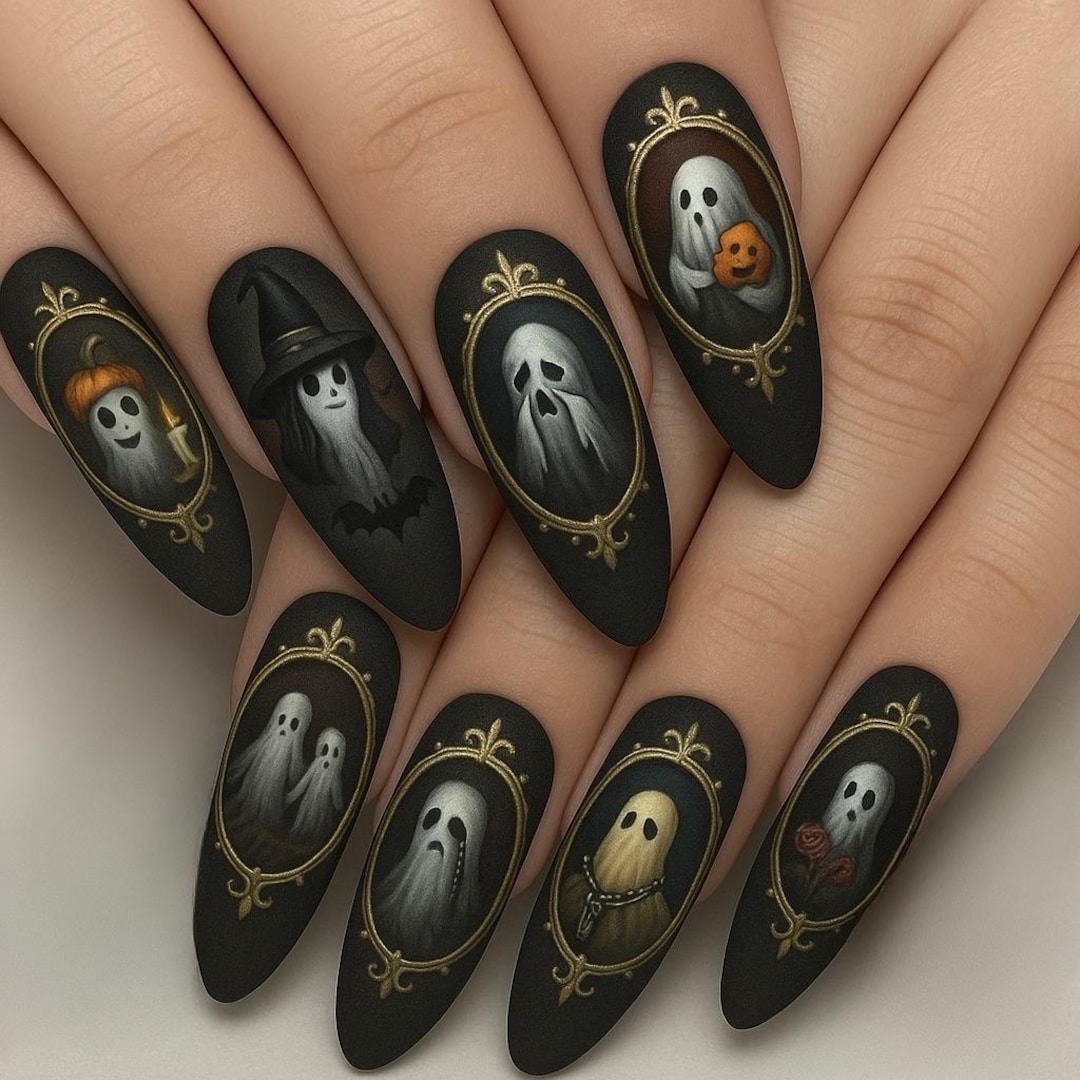 Halloween Haunted Portrait Ghost Nails, Cute Ghostie Press on Nails, Spooky 3D Nails Art, Gothic Nails, Handmade Reusable Fake Fingernails - Etsy Japan