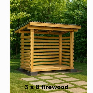 New 2025 3x8 Firewood Shed Plans - Build Firewood Storage Garden - DIY Firewood Rack Outdoor -2 Cord Wood Shed DIY Plans