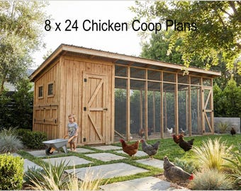 Walk-in Chicken Coop Plans: 20 Chickens, 8x24 (PDF Download)