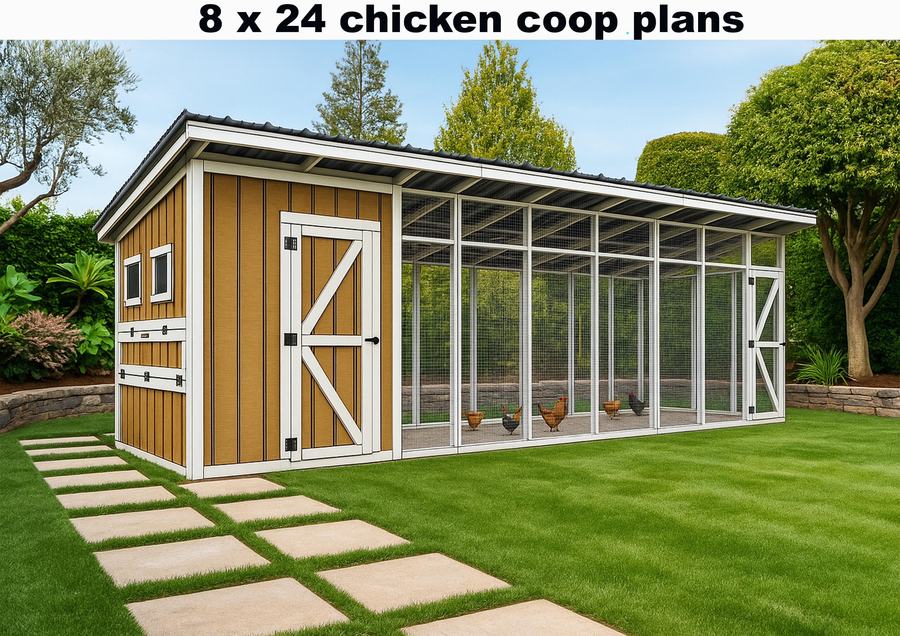 Walk-in Chicken Coop Plans: 20 Chickens, 8x24 (PDF Download) - Etsy