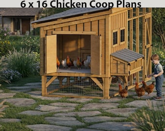 2026年新築 モダン鶏小屋（ラン付き） - 裏庭用鶏小屋（6x16）（PDF