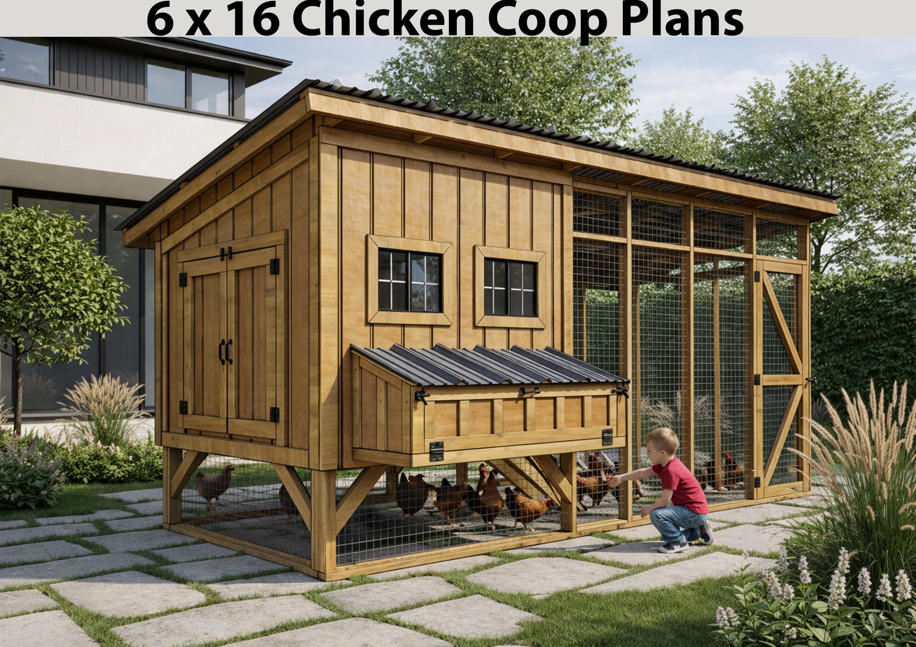 2026年新築 モダン鶏小屋（ラン付き） - 裏庭用鶏小屋（6x16）（PDF