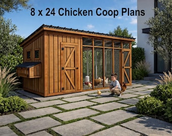 Walk-In Chicken Coop Plans: 8x24 Chicken Shed (PDF Download)