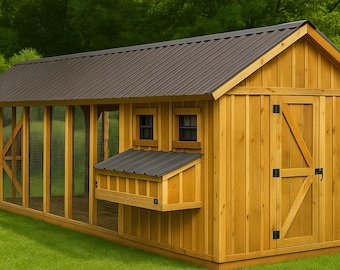 Planos para construir un gallinero de 8x32 con corral (planos en PDF) para 20 gallinas.