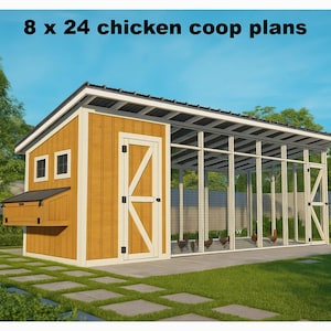 Walk-In Chicken Coop Plans: 8x24 Chicken Shed (PDF Download)