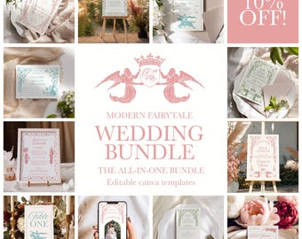 Bearbeitbares All-In-One-Märchen-Hochzeits-Bundle | Bearbeitbare Canva Vorlage