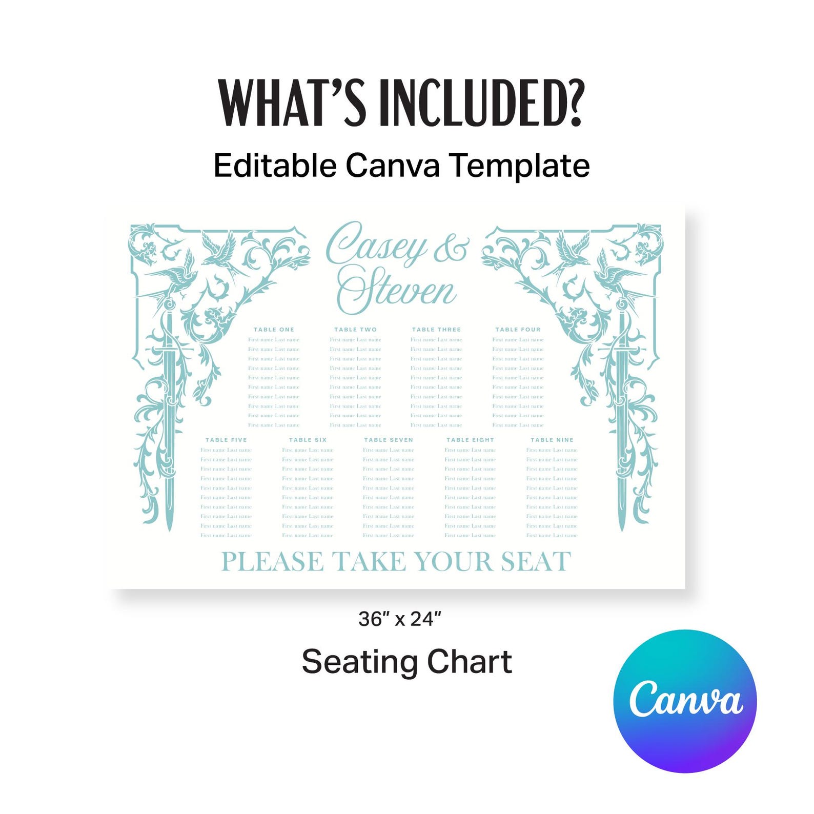 Editable Fairytale Modern Seating Chart | Editable Canva Template - Etsy