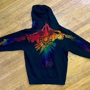 Vi Arcane Back Tattoo Zip Hoodie League of Legends CaitVi Bleach Painting Vi Neck Gears Tattoo Hooded Sweatshirt Rainbow Pride