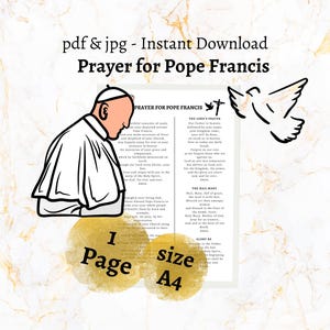 Oração de despedida do Papa Francisco para download instantâneo, Folha de oração em memória do Papa Francisco, Cartão de orações católicas para impressão