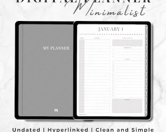 Niedatowany cyfrowy planer na iPada — GoodNotes Notability | Minimalistyczny, hiperłączny planer dzienny/tygodniowy/miesięczny, produktywność ucznia w formacie PDF