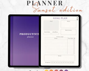 Cyfrowy planer produktywności | Śledzenie celów, planer projektów dla GoodNotes i Notability na iPadzie, hiperłącza do stron dotyczących pracy i nauki