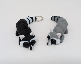 Juguete antiestrés de mapache personalizable / Compañero de escritorio articulado o llavero