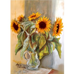 Girasoles en un jarrón – Impresión artística en colores pastel