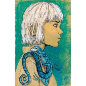 Mädchen mit Eidechse – Pastell und Buntstift Zeichnung|Kunstdruck - Poster