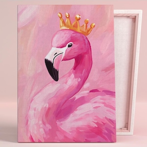 Royal Flamingo Queen Art Poster or Canvas Wall Art for Glam Bedroom Contemporary Whimsical Animal Design Print Pink Art Series Nursery Decor