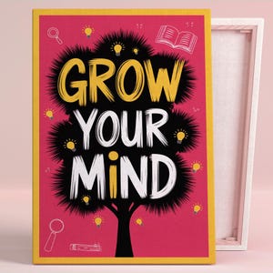 Wachsen Sie Ihren Geist Kunstplakat oder Leinwand Wandkunst Modernes Büro Zeitgenössische Designelemente Motivationszitat Rosa Wandkunst Arbeitszimmer Dekor