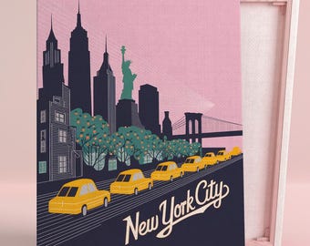 New York City Skyline Kunst Poster oder Leinwand Wandkunst für Zeitgenössisches Wohnzimmer Urban Moderne Silhouette Design Pink Art Series Büro Dekor