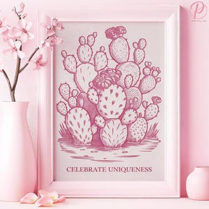 Feier die Einzigartigkeit Kunst Poster oder Leinwand Kunst für modernes Wohnzimmer botanische Kaktus Illustration rosa Kunst Serie Boho Schlafzimmer Dekor
