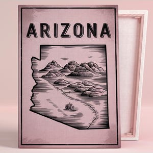 Arizona Desert Mountains Kunst Poster oder Leinwand Wandkunst für südwestlichen Wohnzimmer Moderne minimalistische Karte Print Pink Art Series Büro Dekor