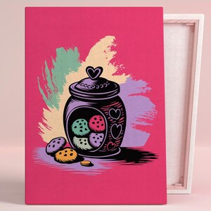 Süßes Herz-Plätzchenglas-Kunstplakat oder Leinwand-Wand-Kunst-moderne Küche Zeitgenössisches wunderliches Design-Druck-Rosa-Kunst-Serien-Esszimmer-Dekor